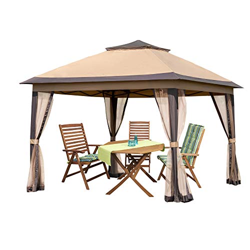 Pamapic 11×11 Outdoor Pop up Gazebo for Patios Canopy for Shade and Rain with Mosquito Netting, Waterproof Soft Top Metal Frame Gazebo for Lawn, Garden, Backyard and Deck (Brown)