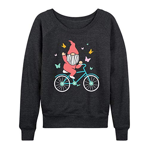 Instant Message – Gnome On Bike – Ladies French Terry Pullover – Size 2X Heather Charcoal