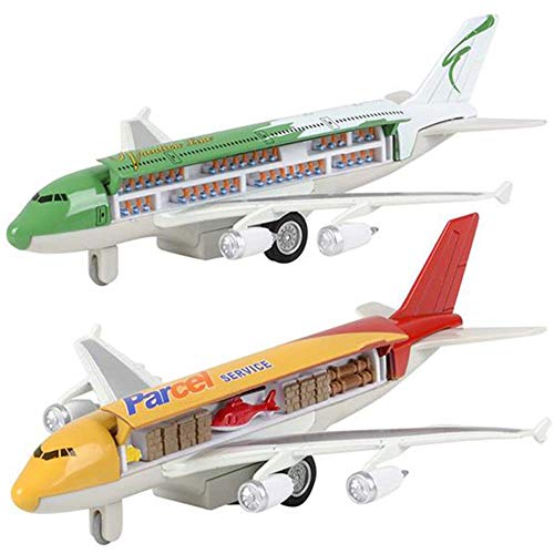 ArtCreativity Diecast Pullback Super Jumbo Airplanes with 3D Anatomy View, Set of 2, Diecast Metal Cargo and Passenger Airplane Toys for Kids, Aviation Themed Party Decorations, Best Birthday Gift