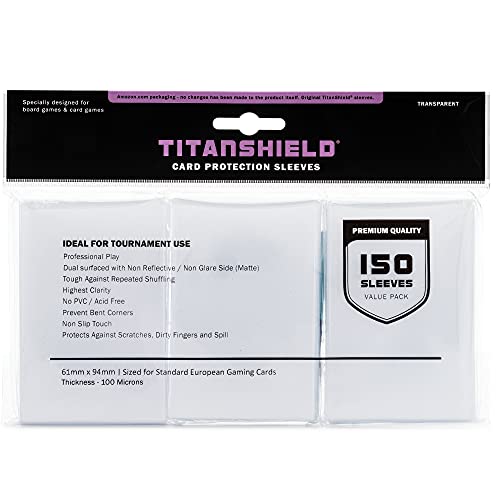 TitanShield (150 Sleeves) Clear Standard European Size Board Game and Matte Card Sleeves