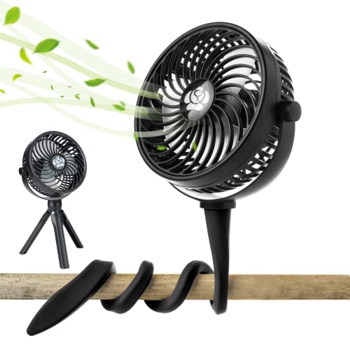 Portable Fan, Baby Stroller Fan, Mini Small Fan with Flexible Stand, USB or Battery Powered Rechargeable Fan for Bedroom Crib Desk Treadmill Car Bike Seat, 360 Rotation (Black)…