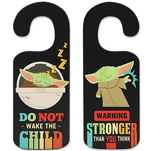 Open Road Brands Disney Star Wars: The Mandalorian Baby Yoda Double Sided Reversible Door Hanger – Do Not Wake The Child and Stronger Than You Think