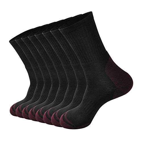 ECOEY Men’s Work Boots Athletic Running Crew Socks, Dry-Tech Moisture Wicking Heavy Cushion 8 Pairs (Black+Dark Red, US Shoe Size: Men 12-15/Women 13.5-15.5)