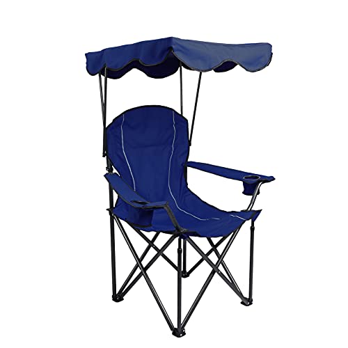ALPHA CAMP Camp Chair with Shade Canopy Folding Camping Recliner Chair with Carry Bag for Outdoor Camping Hiking Beach, Heavy Duty 330 LBS, Navy