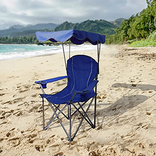ALPHA CAMP Camp Chair with Shade Canopy Folding Camping Recliner Chair with Carry Bag for Outdoor Camping Hiking Beach, Heavy Duty 330 LBS, Navy | The Storepaperoomates Retail Market - Fast Affordable Shopping