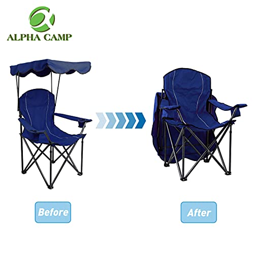 ALPHA CAMP Camp Chair with Shade Canopy Folding Camping Recliner Chair with Carry Bag for Outdoor Camping Hiking Beach, Heavy Duty 330 LBS, Navy | The Storepaperoomates Retail Market - Fast Affordable Shopping