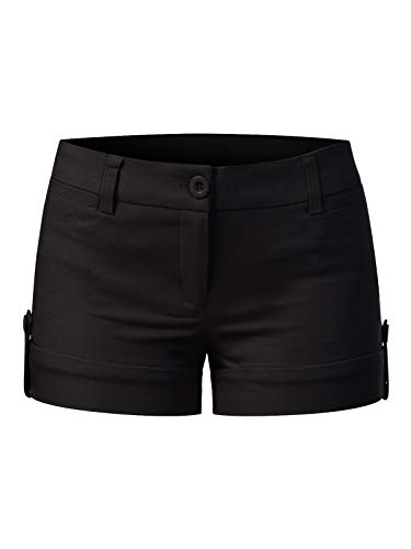 MixMatchy Women’s Lightweight Body Enhancing Comfort Cuffed Shorts with Pockets Black M