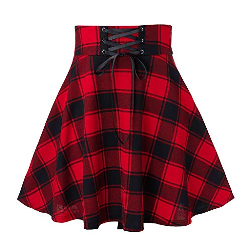 Teen Girls Skirts for Women Midi Length Elastic Waist Pleated Skirt Stretchy Retro Stretchy Skorts Red