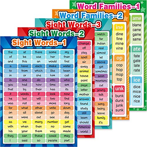 Educational Posters Sight Words and Word Families Posters Educational Charts, Classroom Posters and Decorations Learning Posters for Preschool, Kindergarten, Nursery, Homeschool, Playroom Decor