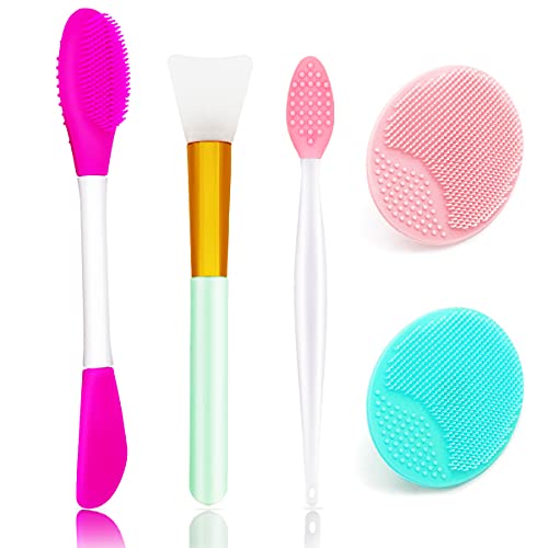 5PCS Silicone Face Scrubber Set, Lip Scrub Brush, Silicone Face Cleansing Brush, Face Applicator Tool and 2PCS Silicone Exfoliating Face Brush for Men Women