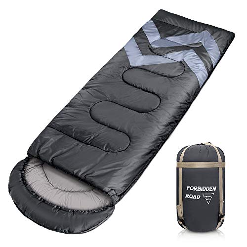 Forbidden Road Backpacking Sleeping Bag – 3 Season Warm & Cool Weather, Portable Single Sleep Bag Lightweight Water Resistant Semi Envelope for Camping Hiking Backpacking – Compression Bag Included