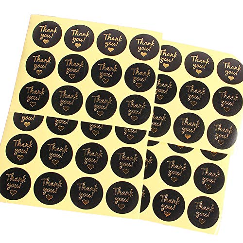 SUKPSY 20 Sheet(240 Pcs) Thank You Love Stickers Black Round Gold Foil Fonts Sealing Sticker Label for Business,Boxes,Packaging Bags,Envelopes,Baking DIY Gift Stickers