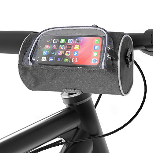 ituansen Bike Handlebar Bag,Waterproof Bike Storage Front Bag with Transparent Pouch Touch Screen and Removable Shoulder Strap,Biker Gifts for Men Women (Black)