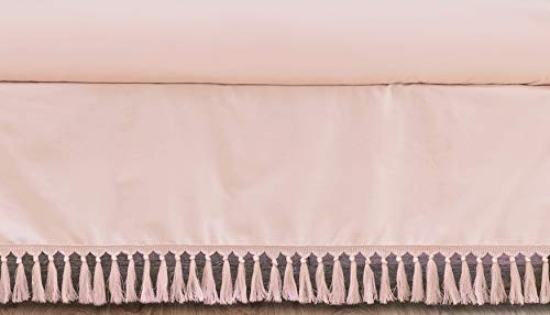 Sweet Jojo Designs Pink Boho Bohemian Girl Baby Nursery Crib Bed Skirt Dust Ruffle – Solid Color Blush Shabby Chic Princess Luxurious Luxury Elegant Vintage Designer Boutique Victorian Cotton Fringe
