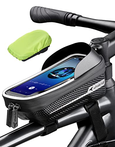 2023 Hard Casing Bike Bag, Bike Accessories for Adult Bikes,Gifts for Men, Mens Gifts for Birthday,Bicycle Enthusiasts,Sturdy / Lighter / Waterproof, 4” – 6.9” Cellphone, Black – Reflective Strip, H1