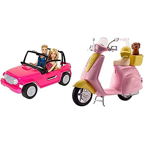 Barbie Muñeco Ken Y Muñeca Con Su Coche De Playa, Coche Muñeca (Mattel Cjd12) + Accesorios Moto De , Regalo para Niñas Y Niños 3 9 Años (Mattel Frp56)