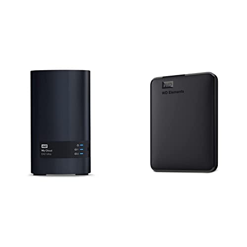 WD 8TB My Cloud EX2 Ultra Network Attached Storage – NAS – WDBVBZ0080JCH-NESN and WD 2TB Elements Portable HDD, External Hard Drive, USB 3.0 for PC & Mac, Plug and Play Ready – WDBU6Y0020BBK-WESN