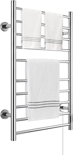 Towel Warmer 12 Bars Wall Mounted Heated Towel Racks for Bathroom Plug-in/Hardwired, Stainless Steel Hot Towel Rack with Timer Matte Silver……