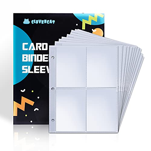 CLOVERCAT Trading Card Sleeve Pages, 50 Pack Trading Card Storage Album Pages Fit 3 Ring Binder, Holds 400 Cards Compatible for Amiibo, Pokemon, Yugioh MTG and Other TCG (Transparent, 4 Pocket)