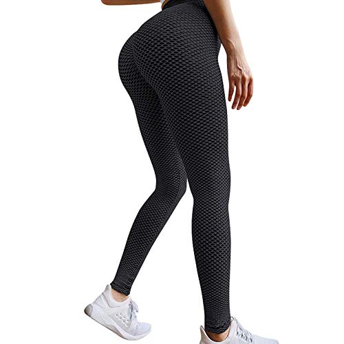 Famous TikTok Leggings, Yoga Pants for Women High Waist Tummy Control Booty Bubble Hip Lifting Workout Running Tights D-Black