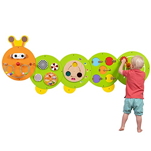 LEARNING ADVANTAGE Caterpillar Activity Wall Panels – Ages 18m+ – Montessori Sensory Wall Toy – 6 Activities – Busy Board – Toddler Room Decor