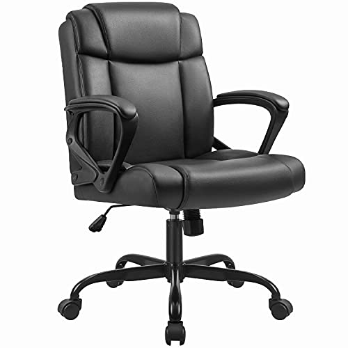 Furmax Mid Back Office Chair Computer Chair PU Leather Executive Desk Chair Swivel Chair with Padded Arms Back Support Weight Bearing
