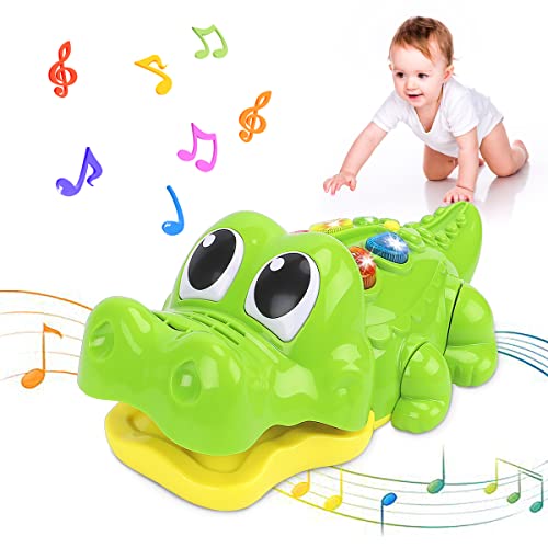 Nueplay Alligator Musical Crawling Toy for 1 2 3 Year Old Kids Babies Toddler Boy Girl Educational Learning Infant Toy with Music Light Game Modes 8 Songs with 3 AA Batteries