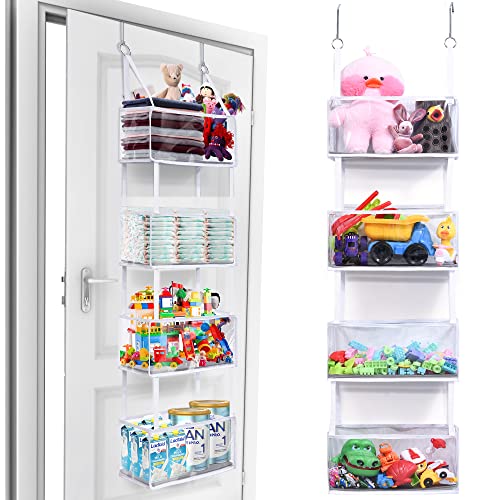 ULG Over Door Organizer with 4 Large Ultra Sturdy & Large Pockets Organizer, 22 lbs Capacity Hanging Storage Organizer with Clear Window for Bedroom Nursery, Baby Kids Toys, Shoes, Diapers, White