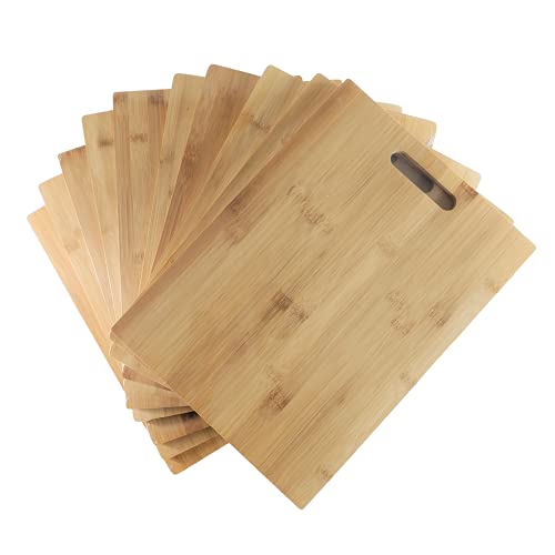 (Set of 10) 15″X11″ Thick Sturdy Bulk Rectangular Plain Bamboo Cutting Boards | For Customized Engraving Gifts | Wholesale Premium Blank Board (With Handle)