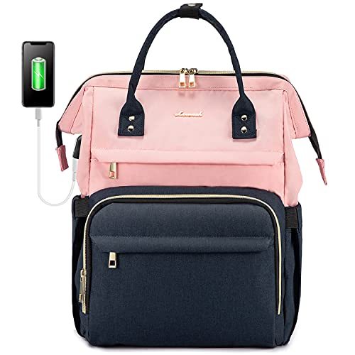 LOVEVOOK Laptop Backpack for Women Fashion Business Computer Backpacks Travel Bags Purse Student Bookbag Teacher Doctor Nurse Work Backpack with USB Port, Fits 17-Inch Laptop Pink Navy
