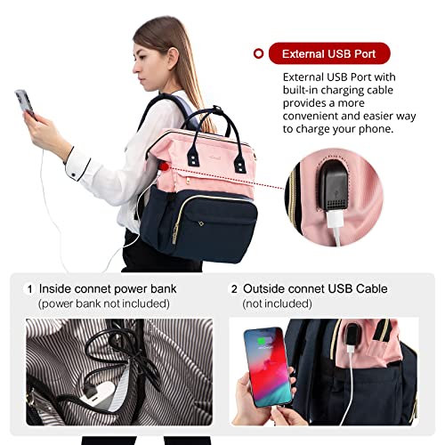 LOVEVOOK Laptop Backpack for Women Fashion Business Computer Backpacks Travel Bags Purse Student Bookbag Teacher Doctor Nurse Work Backpack with USB Port, Fits 17-Inch Laptop Pink Navy | The Storepaperoomates Retail Market - Fast Affordable Shopping