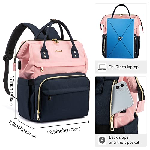 LOVEVOOK Laptop Backpack for Women Fashion Business Computer Backpacks Travel Bags Purse Student Bookbag Teacher Doctor Nurse Work Backpack with USB Port, Fits 17-Inch Laptop Pink Navy | The Storepaperoomates Retail Market - Fast Affordable Shopping