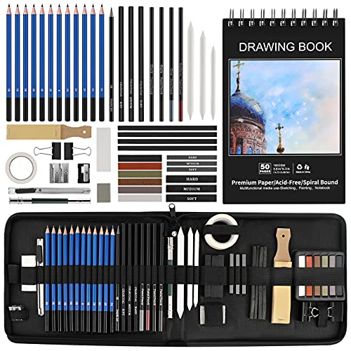 Art Supplies, BYWOKY 30 PCS Sketching & Drawing Pencils Art Kit, Each Artists Drawing Supplies Set for Adults/Kids Including Graphite/Charcoal Pencils & Sticks, Pastels, Erasers and Bonus Sketch Pad