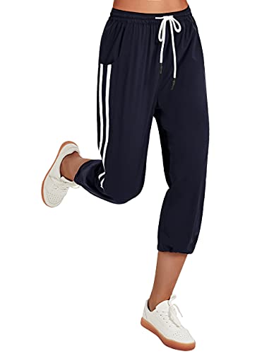 Lightweight Capri Pants for Women Scrub Capri Joggers Athletic High Waist Crop Pants with Pockets Quick-Dry Navy M