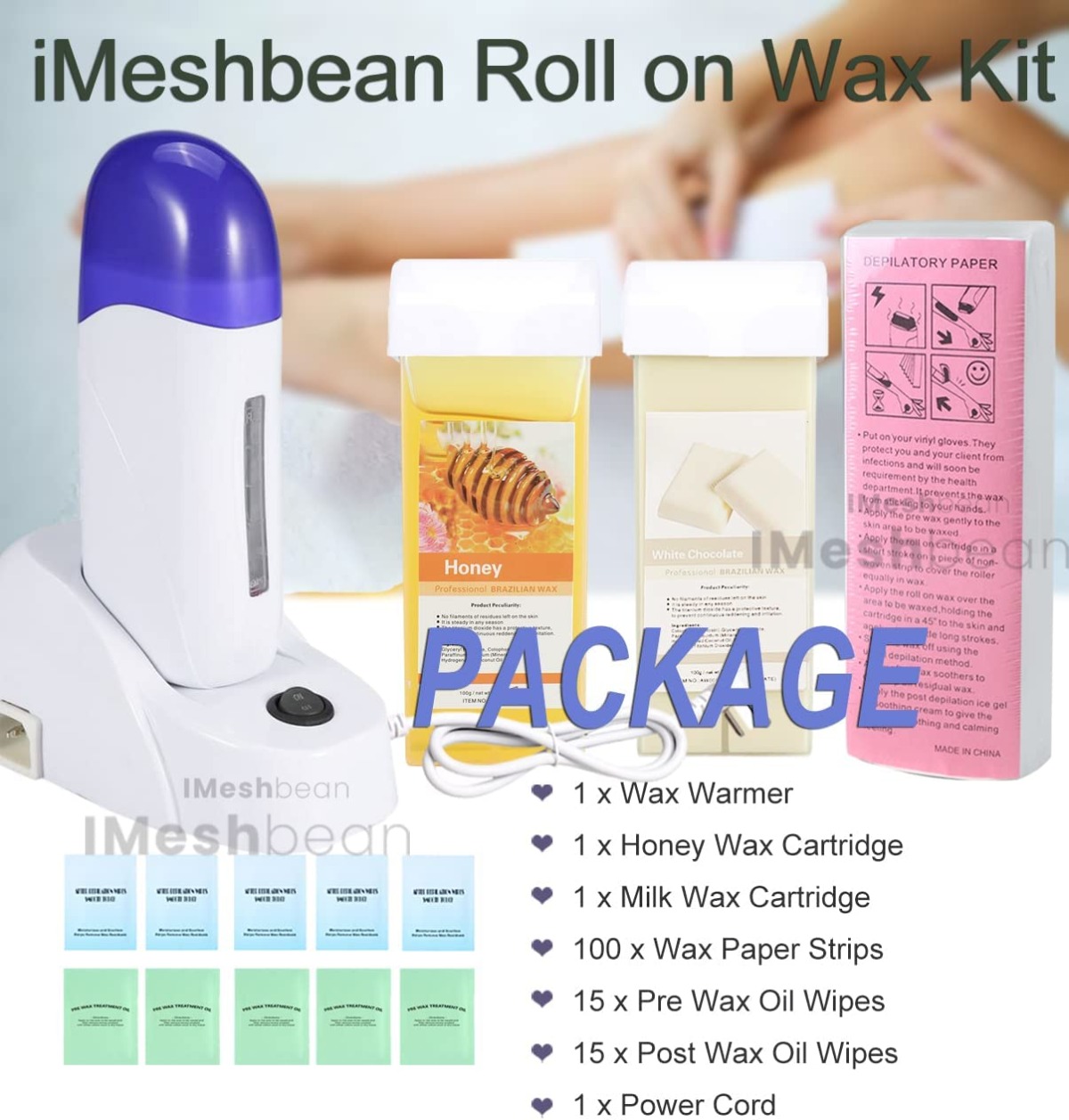 iMeshbean® Depilatory Roll on Wax Heater Roller Warmer Cartridge Strips Honey & Milk Hair Removal Kit for Women Men (2 Wax & 1 Paper) | The Storepaperoomates Retail Market - Fast Affordable Shopping
