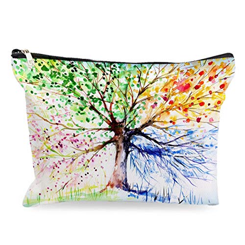 Makeup Cosmetic Bag Spring Summer Autumn and Winter Colorful Trees Cotton Zipper Pouch Travel Bag Toiletry Make-Up Case for Women Stoner Friend Bestie Birthday Gifts