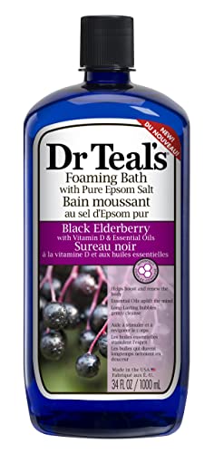 Dr Teal’s Foaming Bath with Pure Epsom Salt, Black Elderberry with Vitamin D & Essential Oils, 34 fl oz