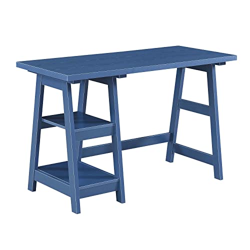 Convenience Concepts Designs2Go Trestle Desk with Shelves, Cobalt Blue