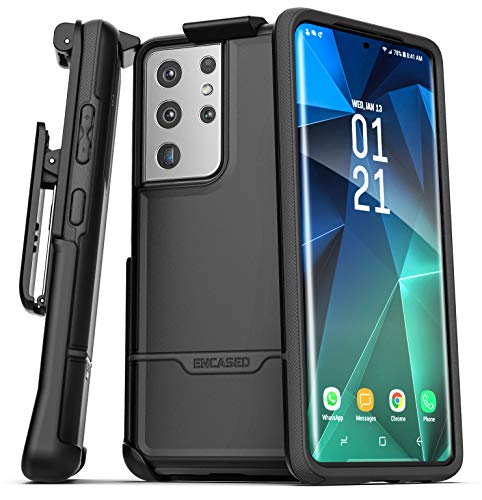 Encased Rebel Series Designed for Samsung Galaxy S21 Ultra Belt Clip Case (2021) Protective Heavy Duty Holster Phone Case – Black