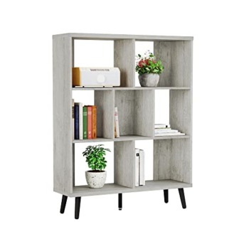 Bestier Mid Century Bookshelf Modern Bookcase 7 Cube Storage Organizer with Legs Freestanding Decorative Organizer Shelves for Living Room Bedroom Home Office Furniture Light Gray | The Storepaperoomates Retail Market - Fast Affordable Shopping