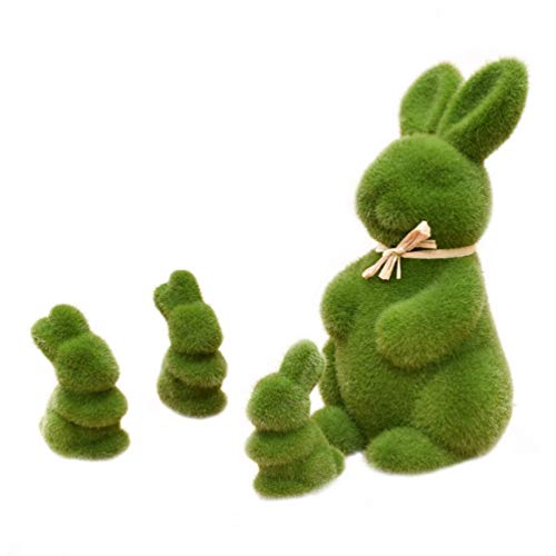 NUOBESTY 4pcs Moss Bunny Decor Easter Artificial Turf Grass Rabbit Figurine Flocked Animal Bunny Statue Easter Party Favor for Home Garden Yard Decorations