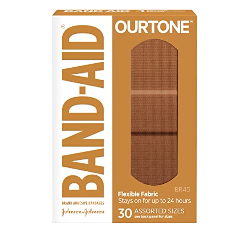 Band-Aid Brand Ourtone Flexible Fabric Adhesive Bandages Flexible Protection Care of Minor Cuts Scrapes QuiltAid Pad for Painful Wounds Assorted Sizes, Br45, 30 Count