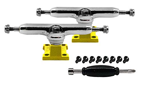 Teak Tuning Prodigy Fingerboard Trucks with Upgraded Lock Nuts, Yellow and Silver Yellow Snapper Colorway – 32mm Wide – Professional Shape, Appearance & Components – Includes Standard Tuning