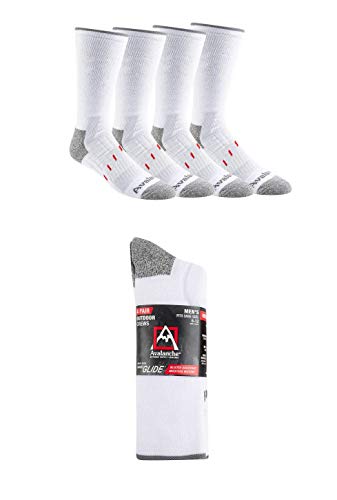 Avalanche Men’s Crew Sock Anti-Blister Heel Toe Support Arch 360 Degree Full Cushion, 4-pair (White)