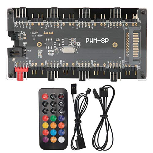 2-in-1 PWM Fan Hub + ARGB Wireless Remote Controller,PC Case Internal Motherboard Fan for Computer Cooling Fan,for SATA Power Supply + Motherboard Control and Remote Control