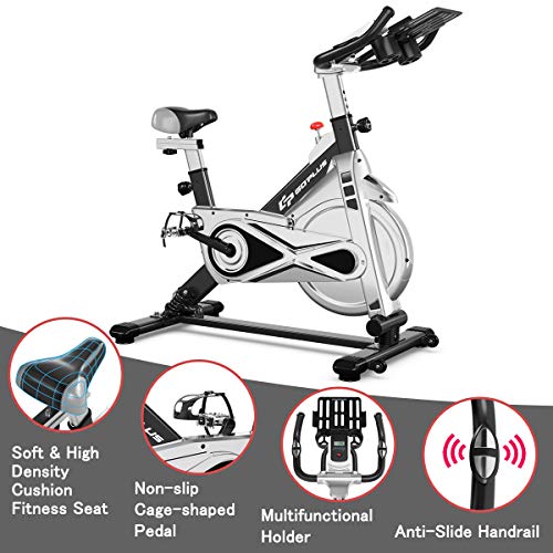 Goplus Adjustable Exercise Bike, Stationary Silent Belt Drive Bicycle, Dual-Spring Shock Absorption Design, Cup/Phone Holder and Electronic Display, Indoor Cycling Bike, 22 LBS Flywheel (Black) | The Storepaperoomates Retail Market - Fast Affordable Shopping