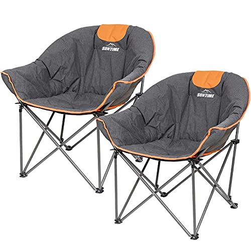 Suntime Sofa Chair, Oversize Padded Moon Leisure Portable Stable Comfortable Folding Chair for Camping, Hiking, Carry Bag(2 Pack)