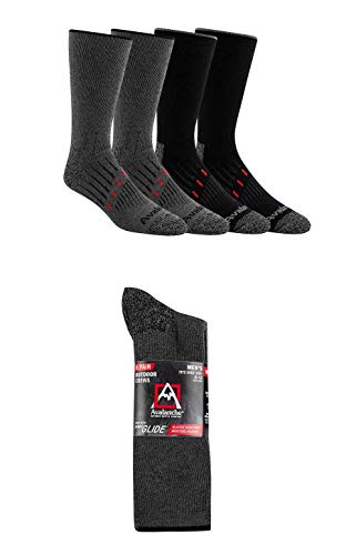 Avalanche Men’s Crew Sock Anti-Blister Heel Toe Support Arch 360 Degree Full Cushion, 4-pair (Black)
