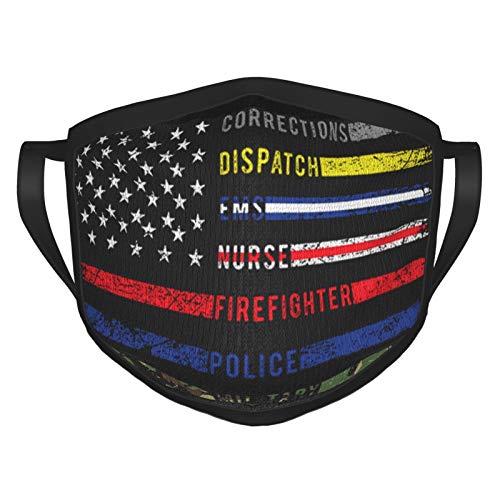 First Responders Hero Flag Nurse EMS Police Fire Military Washable and Reusable Adult Dust Face Mask for Men and Women Black