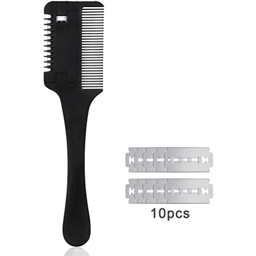 Hair Cutter Comb,Etercycle Hair Thinner Razor Comb with extra 10 Pcs Replacement Razors, Hair Thinning Comb Slim Hair Cutting Trimming Comb Tool for Men Women kids Thin & Thick Hair